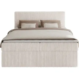 MKS Meble Boxspringbett 180x200 Beige Cord, Boxspringbett mit Matratze H3, Bett mit Bettkasten and Kopfteil, Doppelbett mit Stauraum, Polsterbett - Tiliano
