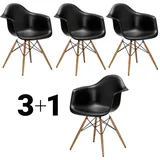 Vitra Stuhl Eames Plastic Armchair RE 83x63x59 cm Gestell Esche eichefarbig, Sitz tiefschwarz, 4 Stück, Designer Charles & Ray Eames