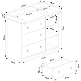 [en.casa] Wickelkommode Beldinupp mit Wickelaufsatz 93x110x55 cm Eicheoptik/Grau [en.casa]