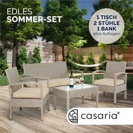 CASARIA Casaria® Gartenmöbel Set Wetterfest 4 Personen Outdoor inkl. Auflagen Polyrattan 2x Sessel Gartenbank Tisch Garten Terrasse Balkon Möbel Lounge Creme