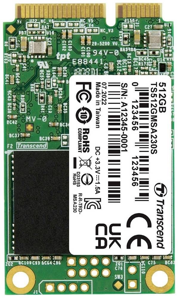 Transcend Highspeed 512GB interne mSATA SSD SATA III (6Gb/s), Festkörper-Laufwerk, zum Aufrüsten von Ultrabooks, Tablets oder Slim Servern, schnelle Übertragung TS512GMSA230S