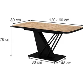 Vicco Fenaro 120 x 77,4 x 80 cm Eiche/Schwarz