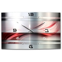 Kreative Feder Funkwanduhr 3D Design-Wanduhr "Abstrakt Rot" aus gebürstetem Aluminium (3D-Wölbung; flüsterleises Funkuhrwerk; außergewöhnlich, modern) silberfarben