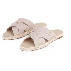 Pantolette TOMMY HILFIGER "CHAMBRAY ESPADRILLE MULE", Damen, Gr. 42, beige, Baumwolle, casual, Schuhe, Plateau, Sommermode, Flats, Schlüpfschuh mit Bandagen in Flechtoptik