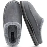 KuaiLu Herren Memory-Schaum Clog Hausschuhe Bequeme handgemachte Stitch Microsuede Slip-On Hausschuhe mit Fußgewölbestütze Warme Kunstpelz gefütterte Gummisohle Indoor Outdoor