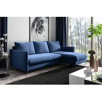 BETTSO Ecksofa mit Schlaffunktion und Bettkasten Eckcouch Federkern Sofagarnitur Polstersofa Wohnlandschaft mit Bettfunktion BELIS Blau Dunkelblau - Blau