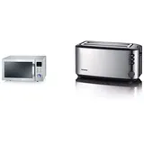 SEVERIN MW 7751 2-in-1 Mikrowelle (800 W) edelstahl/schwarz & Automatik-Langschlitztoaster, Toaster mit Brötchenaufsatz, Edelstahl-gebürstet/schwarz, AT 2509