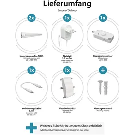ledscom.de LED Unterbau-Leuchte SIRIS weiß matt mit Bewegungsmelder, flach, je 50cm, je 531lm, warm-weiß, 2er Set