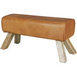 Kadima Design Sportlicher Sitzhocker, Braun, Leder, Mango-Holz - Modern & Stabil. 90x30x43 cm