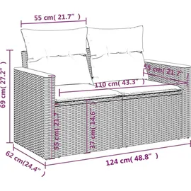 vidaXL 13-teiliges Gartensofa-Set mit Kissen, grau, Polyrattan - Grau