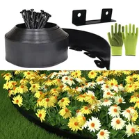 Flexible Rasenkante Kunststoff, Rasenkanten aus Kunststoff 10cmx10m, Inklusive 30 Ankerspitzen und 1 Verbinder, mit einem Paar Handschuhe, Gartenzaun decorativ (Schwarz, 10cmx10m)