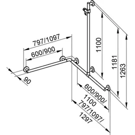 Keuco Plan Care Duschhandlauf mit Brausestange verchromt 797 x 797 x 1263 mm
