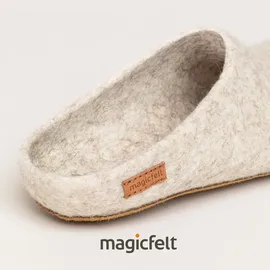 MagicFelt Filz Pantoffeln Aus 100% reiner Shetlandwolle, Mit Ledersohle, Anatomisch geformt - Beige - 45
