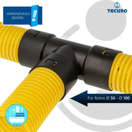 tecuro T-Stück allseitig DN 50 für Drainagerohr - Kabelschutzrohr, mit Klicksystem, PP-schwarz