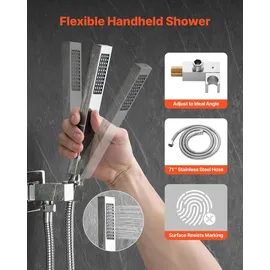 Vevor Duscharmatur Regenduschsystem fürs Badezimmer Duschsystem mit 305 mm quadratischen Regenduschkopf & Handbrause, wandmontierte Badezimmerarmaturen mit Messingventil & Zierset, Silberchrom