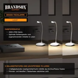 Brandson Schreibtischlampe, warmweiß, Led, Stromsparend, 3 Helligkeitsstufen, Batteriebetrieb, Lampe weiß