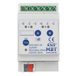 MDT Dimmaktor 2-fach AKD-0201.02, 3TE REG, 230VAC, 250W