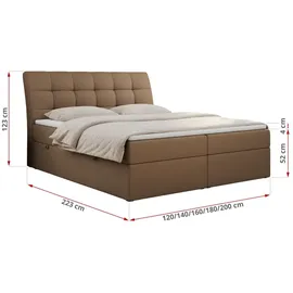 MKS Meble Boxspringbett 140x200 mit Matratze, Bett mit Multipocket - Matratze H4 und Topper, Polsterbett 140x200 mit Bettkasten und Kopfteil, DIEGOS - 140x20... - Braun