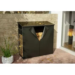 DELUKE® Kaminholzregal aussen mit Abdeckung HEOD für Feuerholz Brennholzregal aussen Kaminholzunterstand Kaminholzständer 70x165x165, Stahl, Mit Plane