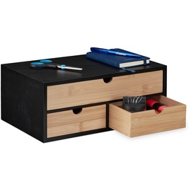 Relaxdays Schreibtisch Organizer, 3 Schubladen, Bambus & MDF, Schreibtischbutler Büro, HBT: 13,5x33x21 cm, Natur/schwarz
