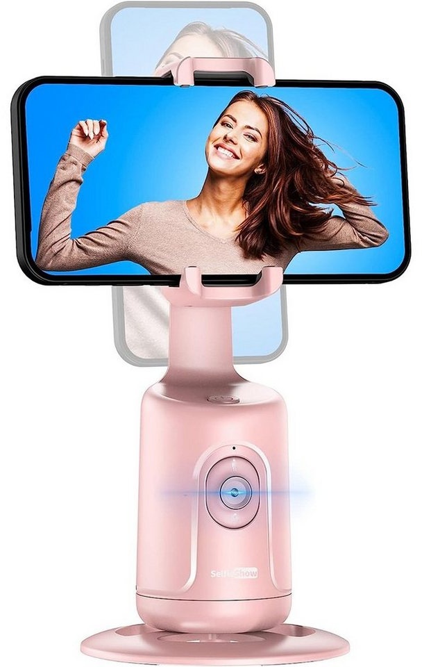 KINSI Gimbal Smartphone, AI Erkennung, 360° Drehung, Handy Selfie Halter Gimbal (Keine APP erforderlich, Handy-Kopf mit automatischer Gesichtserkennung) rosa