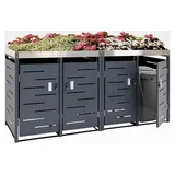 Mülltonnenverkleidung mit Pflanzkasten, Edelstahl-Metall-Kombination, 78kg, 110x230x62cm erweiterbar - Grau