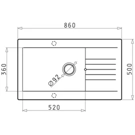 PYRAMIS Spüle SIROKO (86x50) SCHWARZ aus Fibertek / SMC-Spüle / Fiberglasspüle / Ausschnitt 836 x L: 86 x 50 cm, Innenbreite Becken 1: 52 cm,