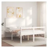 vidaXL Bett Seniorenbett Mit Kopfteil Weiß Massivholz - Seniorenbett - Massivholzbette - Kiefernbett - Doppelbett - Mit Kopfteil