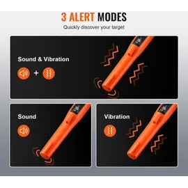 Vevor Metalldetektor Pinpointer IP68 Komplett Wasserdichter Metallsuchgerät 3 Modi Propointer Schatzsuche mit LCD/Ton/Vibration/Ton + Vibration 9V Batterie & Samtbeutel Inklusive