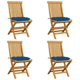 vidaXL Gartenstühle mit Blauen Kissen 4 Stk. Massivholz Teak