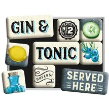 Nostalgic Art Nostalgic-Art Retro Kühlschrank-Magnete, 9 Stück, Gin & Tonic Served Here – Geschenk-Idee als Bar-Zubehör, Magnetset für Magnettafel, Vintage Design