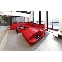 Sofa Dreams Wohnlandschaft Wave, XXL U Form Ledersofa mit LED, wahlweise mit Bettfunktion als Schlafsofa, Designersofa rot