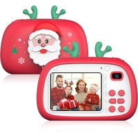 SUPBRO Kinderkamera Weihnachtsmann Silikonhülle Fotoapparat Kinder Digitalkamera Mit 2.4" IPS-Bildschirm 1080P HD 32G TF Karte Spielzeug für 3-12 Jahre Kinder Rot