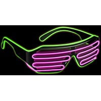 Balinco LED Brille mit 3 Blitzmodi - perfekt geeignet als Techno DJ | Festival | Halloween | Karneval | Fasching als Ergänzung zum Outfit bzw. Kostüm (Neon Grün/Pink)