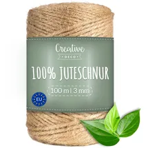 Creative Deco 100m Juteschnur Natur Braun | 328 Fuß | 2-3 mm Dicke 3-Lagig | Jutekordel Jutegarn Hanfschnur Juteband Paketband Stark | Jute Schnur Kordel Seil Für Dekoration, DIY Handwerk, Verpackung