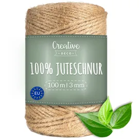 Creative Deco 100m Juteschnur Natur Braun | 328 Fuß | 2-3 mm Dicke 3-Lagig | Jutekordel Jutegarn Hanfschnur Juteband Paketband Stark | Jute Schnur Kordel Seil Für Dekoration, DIY Handwerk, Verpackung