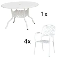 Inko 5-teilige Sitzgruppe Aluminium Guss weiß Tisch Ø 120 cm mit 4 Sesseln Tisch Ø120 cm mit 4x Sessel Capri