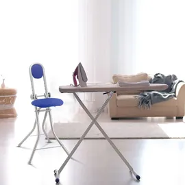 Ribelli Bügelstehhilfe Stehhilfe Stehstuhl 6-Fach höhenverstellbar klappbar Bügelstuhl Stehsitz ergonomisches Sitzen - Stehsitz zum Bügeln mit Rückenlehne (blau)