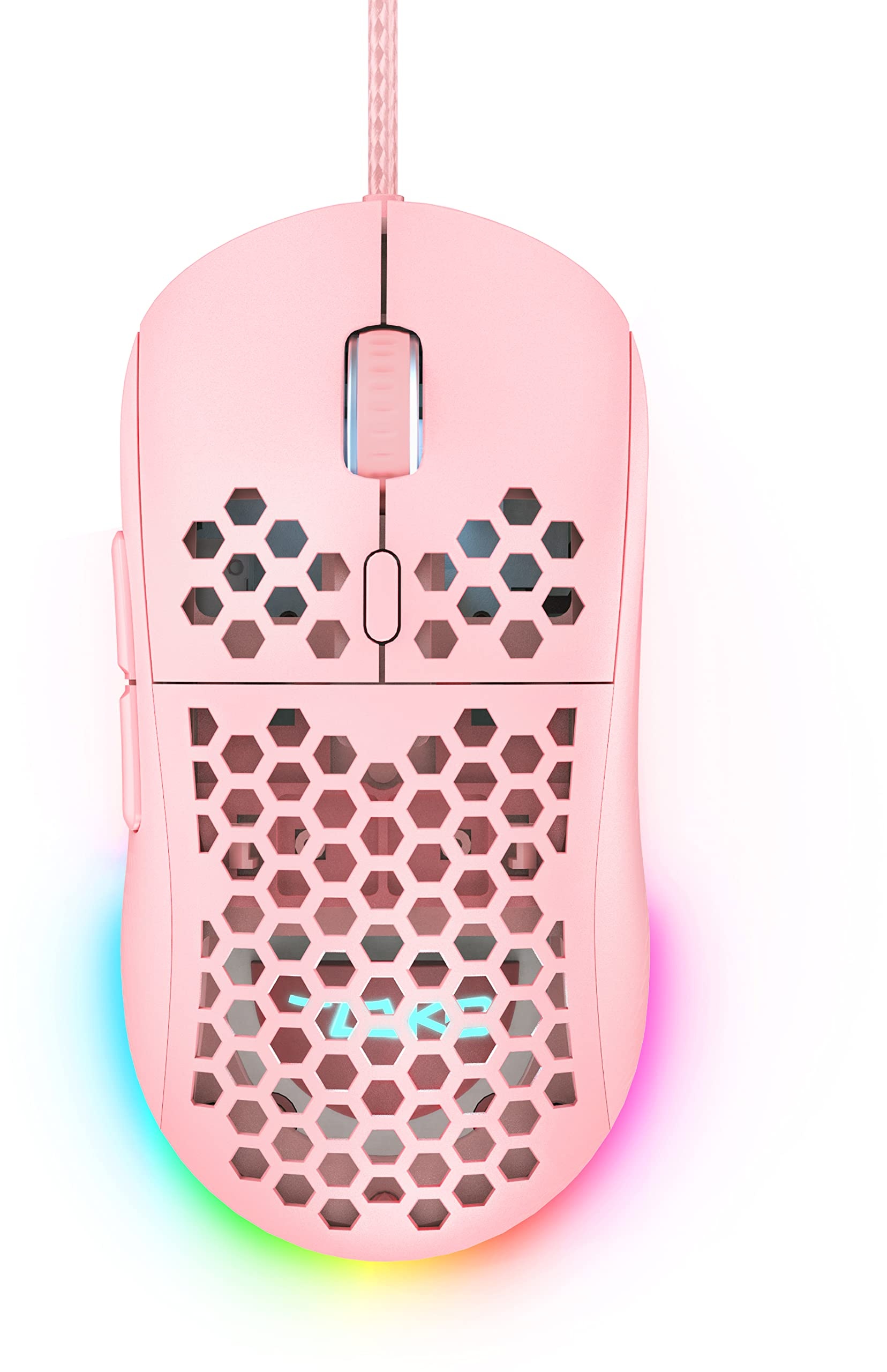 DIERYA X TMKB Kabelgebundene Gaming-Maus, 12800DPI Optischer Sensor, 6 programmierbare Tasten, Anpassbare RGB-Wabenmaus, Ergonomisches Design Computermaus für Windows PC Gamer, Rosa