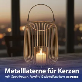 Cepewa Laterne oval Metallstreben Eisen weiß