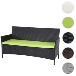 Mendler 3-Sitzer Poly-Rattan Gartenbank Halden, Sitzbank ~ anthrazit, Kissen grün