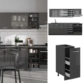 Vicco Küchenzeile R-Line 240 cm Anthrazit Hochglanz/Eiche grau