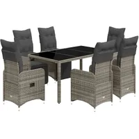 vidaXL 7-tlg Garten-Bistro-Set mit Kissen Grau Poly Rattan Modell 10