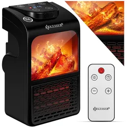 KESSER® Steckdosen Heizlüfter Energiesparend Mini mit Kaminfeuereffekt Fernbedienung LCD Display Keramik Heizung mit Thermostat 400W - Temperaturregelung Timer Büro Badezimmer Schlafzimmer