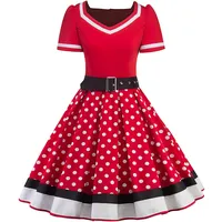 AXOE Damen 50er Jahre Kleider Rockabilly Petticoat mit Gürtel Rot Weiß Gepunktet, Gr.44, XXL - XXL