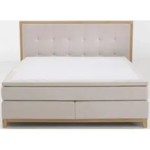 Home Affaire Boxspringbett HOME AFFAIRE "Sonja", beige (creme), B:160cm L:208cm, Massivholz, Polyester, Komplettbetten, Boxspringbett, mit Steppung im Kopfteil und Holzrahmen, inklusive Topper