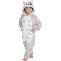 Pyjamas Kigurumi Jumpsuit Onesie Mädchen Junge Kinder Tier Karton Halloween Kostüm Sleepsuit Overall Unisex Schlafanzug Winter, Grau