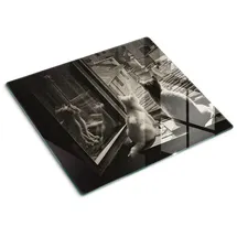 Tulup Herdabdeckplatte 60x52 cm Schwarzweiß - Katzen am Fenster