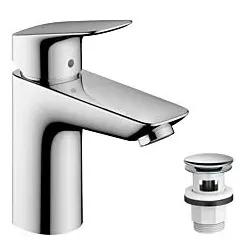 hansgrohe Logis Waschtischarmatur 71107000 Push Open Ablaufgarnitur, Wasserhahn
