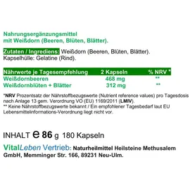 VitalLife Weissdorn Kapseln 180 St.